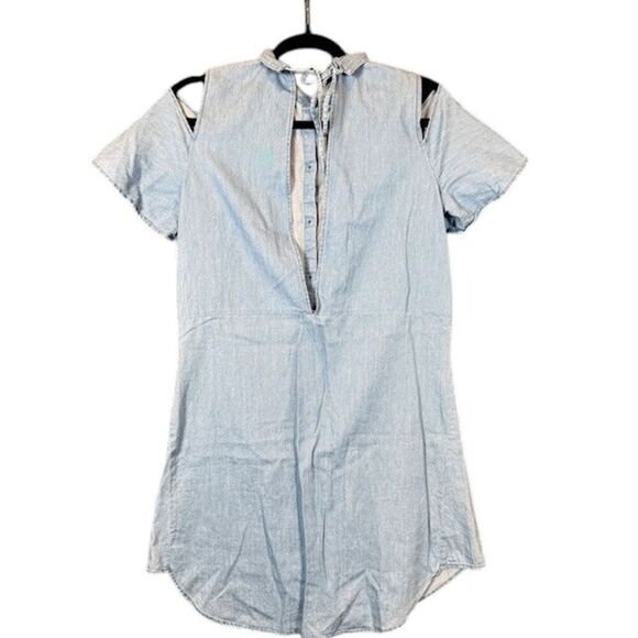 ZARA Chambray Blue Shirt Dress Collared Open Back Button Front Cold Shoulder XS - Picture 4 of 11